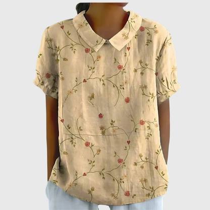 Kurzärmelige Damenbluse mit Blumenmuster und Bubikragen-Blouses for women-Alpenkind