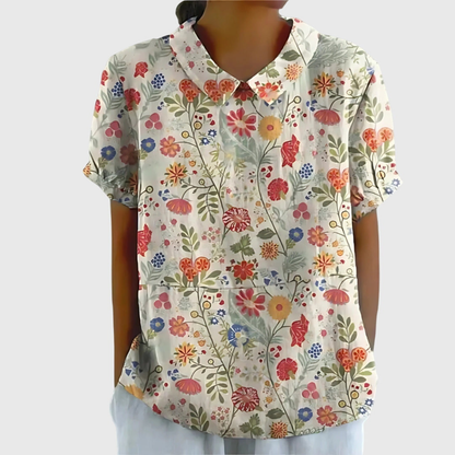 Kurzärmelige Damenbluse mit Blumenmuster und Bubikragen-Blouses for women-Alpenkind