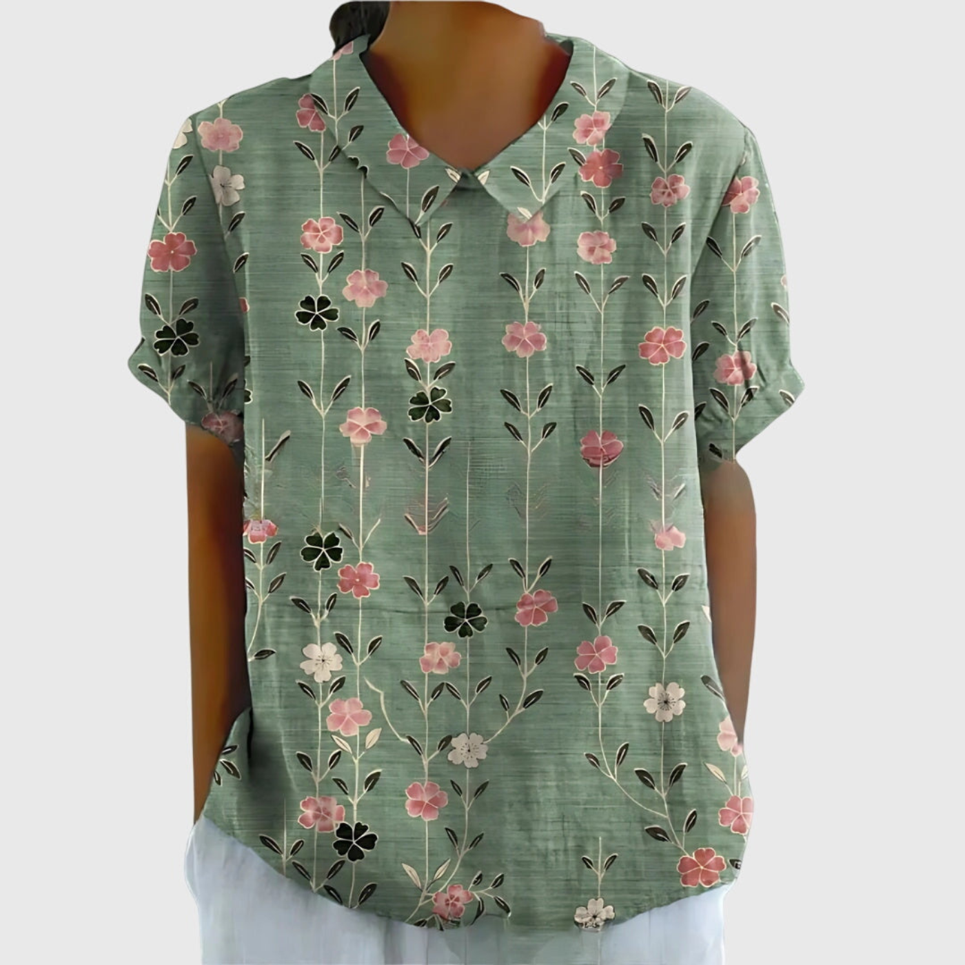 Kurzärmelige Damenbluse mit Blumenmuster und Bubikragen-Blouses for women-Alpenkind