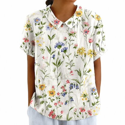 Kurzärmelige Damenbluse mit Blumenmuster und Bubikragen-Blouses for women-Alpenkind