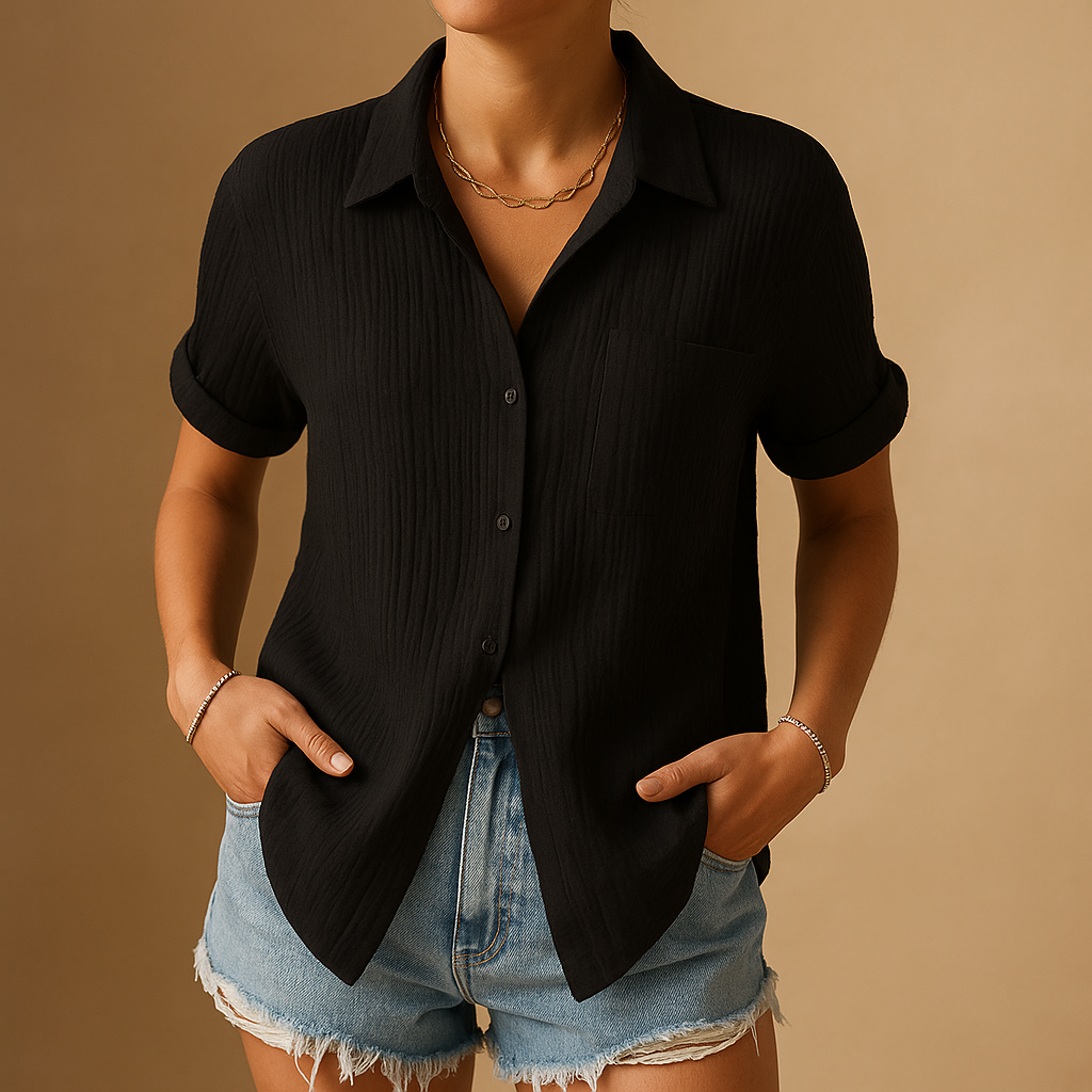 Kurzärmeliges Damenhemd mit Kragen und Brusttasche-Blouses for women-Alpenkind