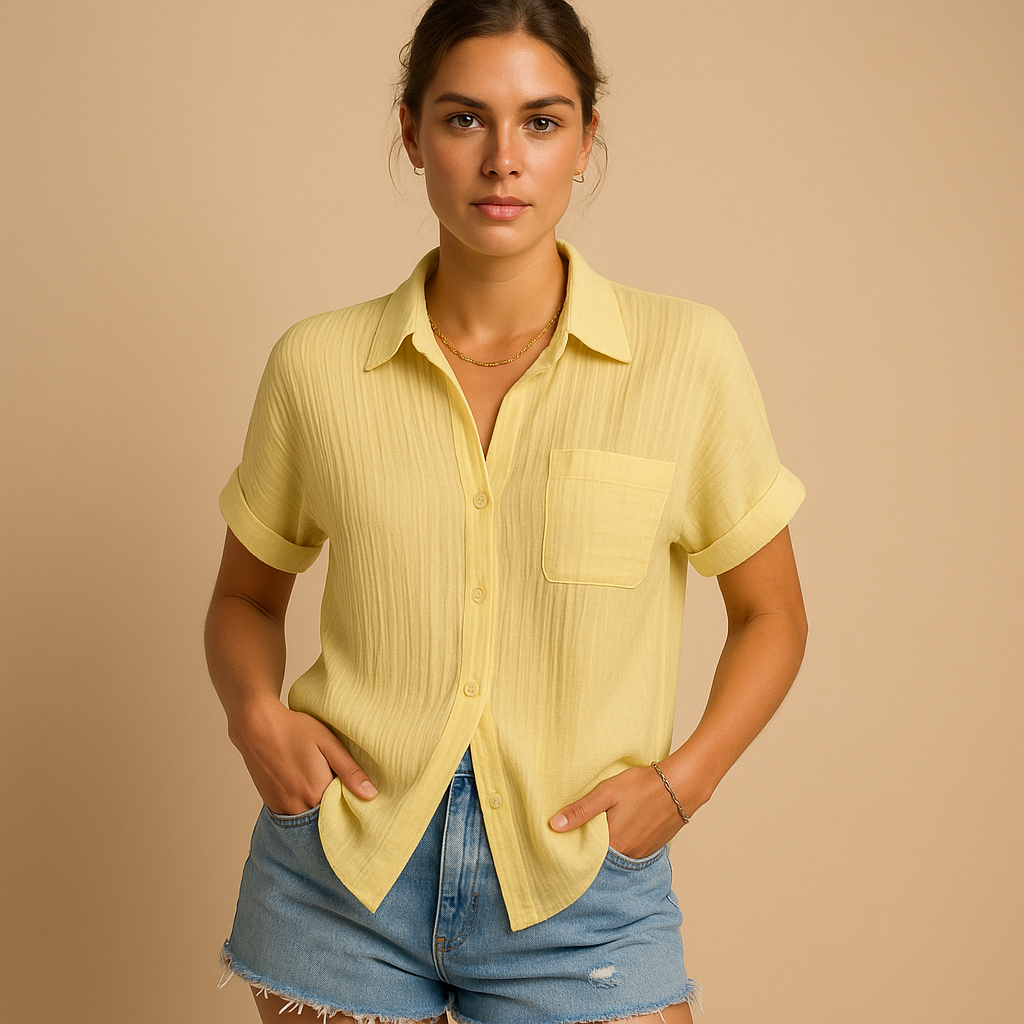 Kurzärmeliges Damenhemd mit Kragen und Brusttasche-Blouses for women-Alpenkind