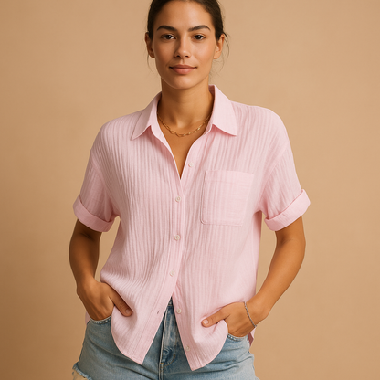 Kurzärmeliges Damenhemd mit Kragen und Brusttasche-Blouses for women-Alpenkind