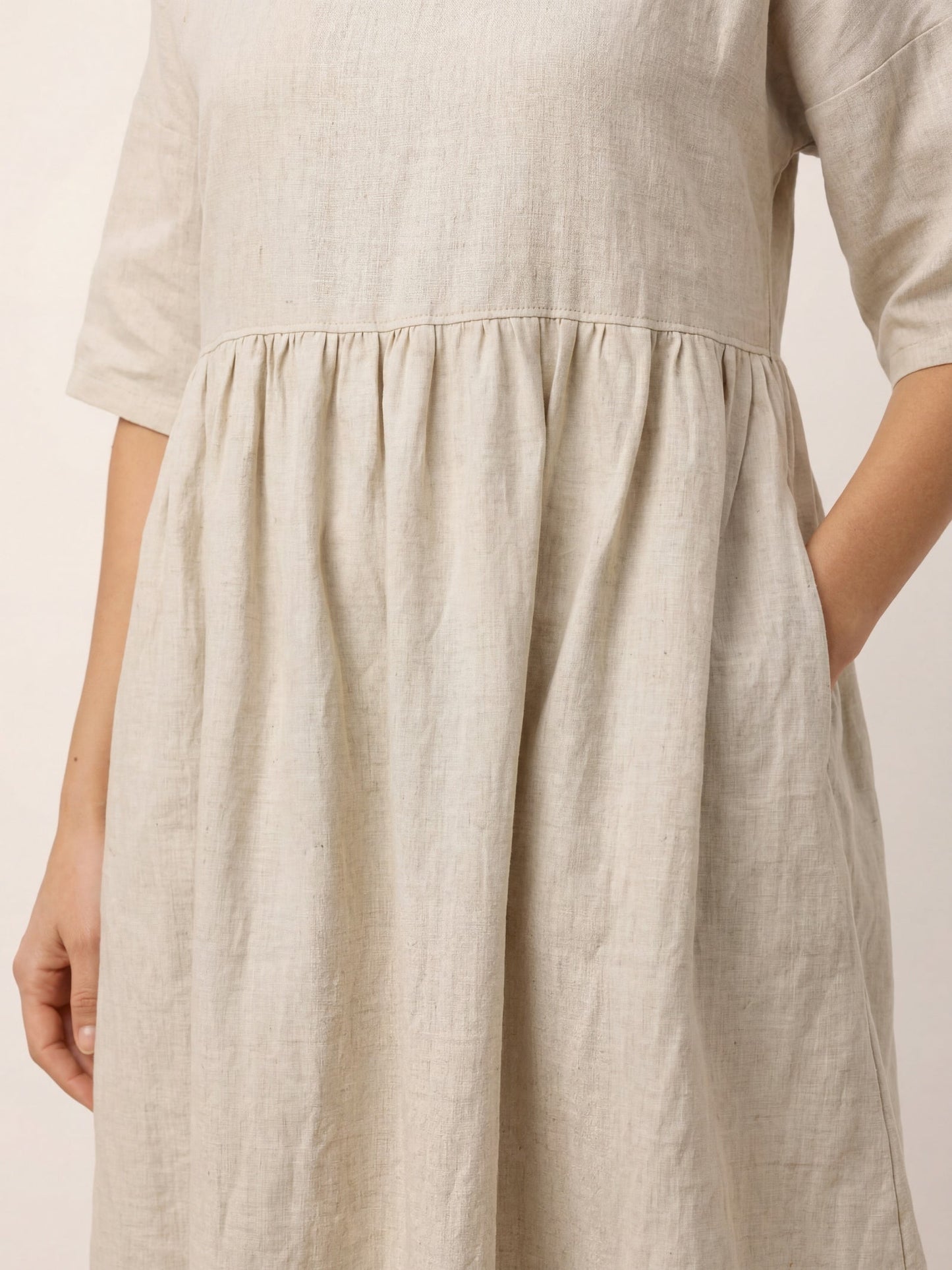 Kurzärmeliges Midi-Leinenkleid für Damen-Midi Dress-Alpenkind