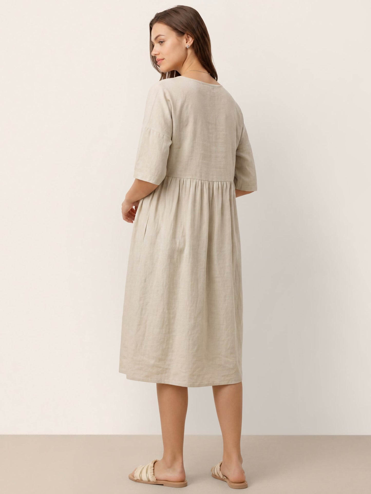 Kurzärmeliges Midi-Leinenkleid für Damen-Midi Dress-Alpenkind