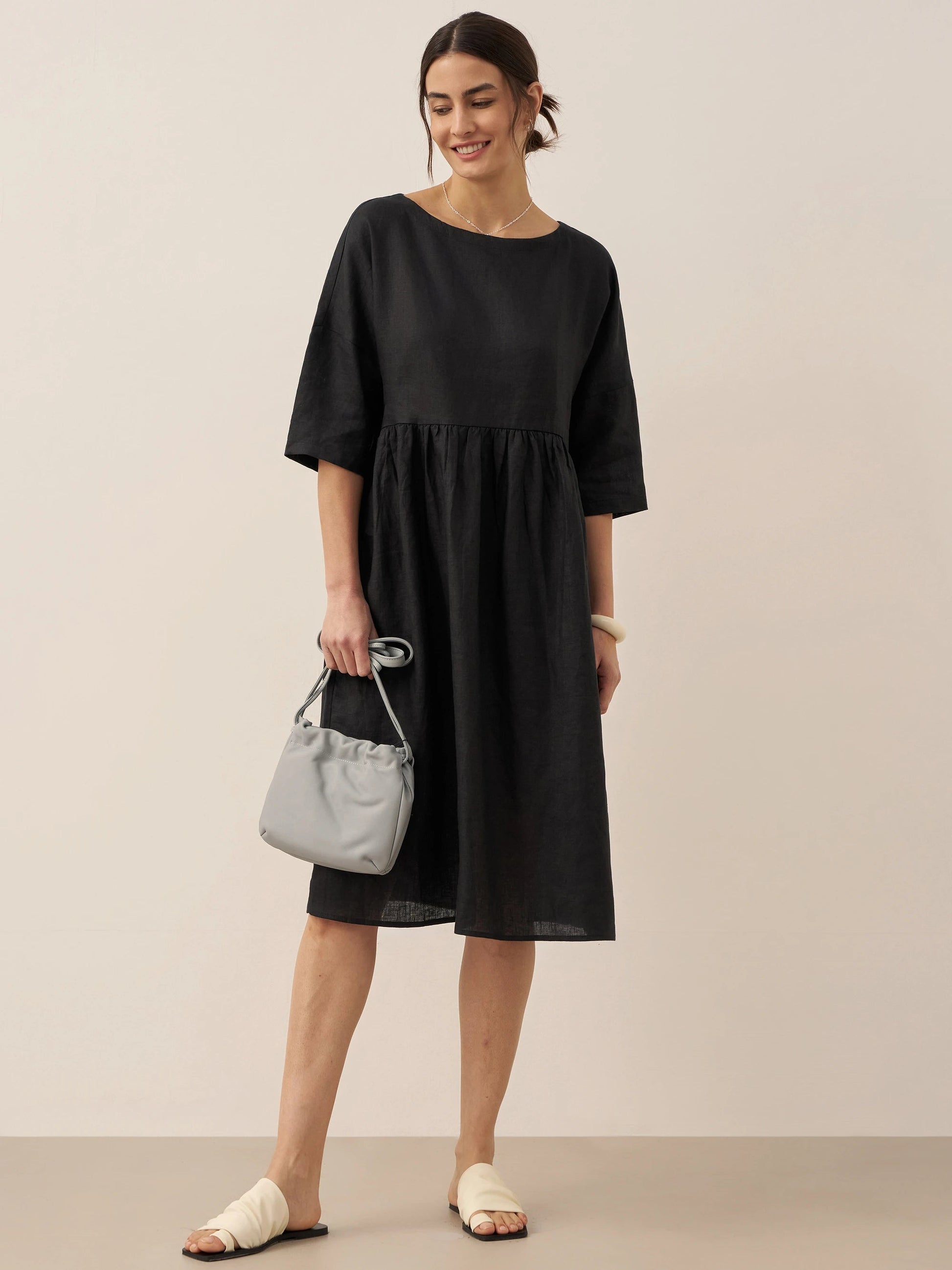 Kurzärmeliges Midi-Leinenkleid für Damen-Midi Dress-Alpenkind