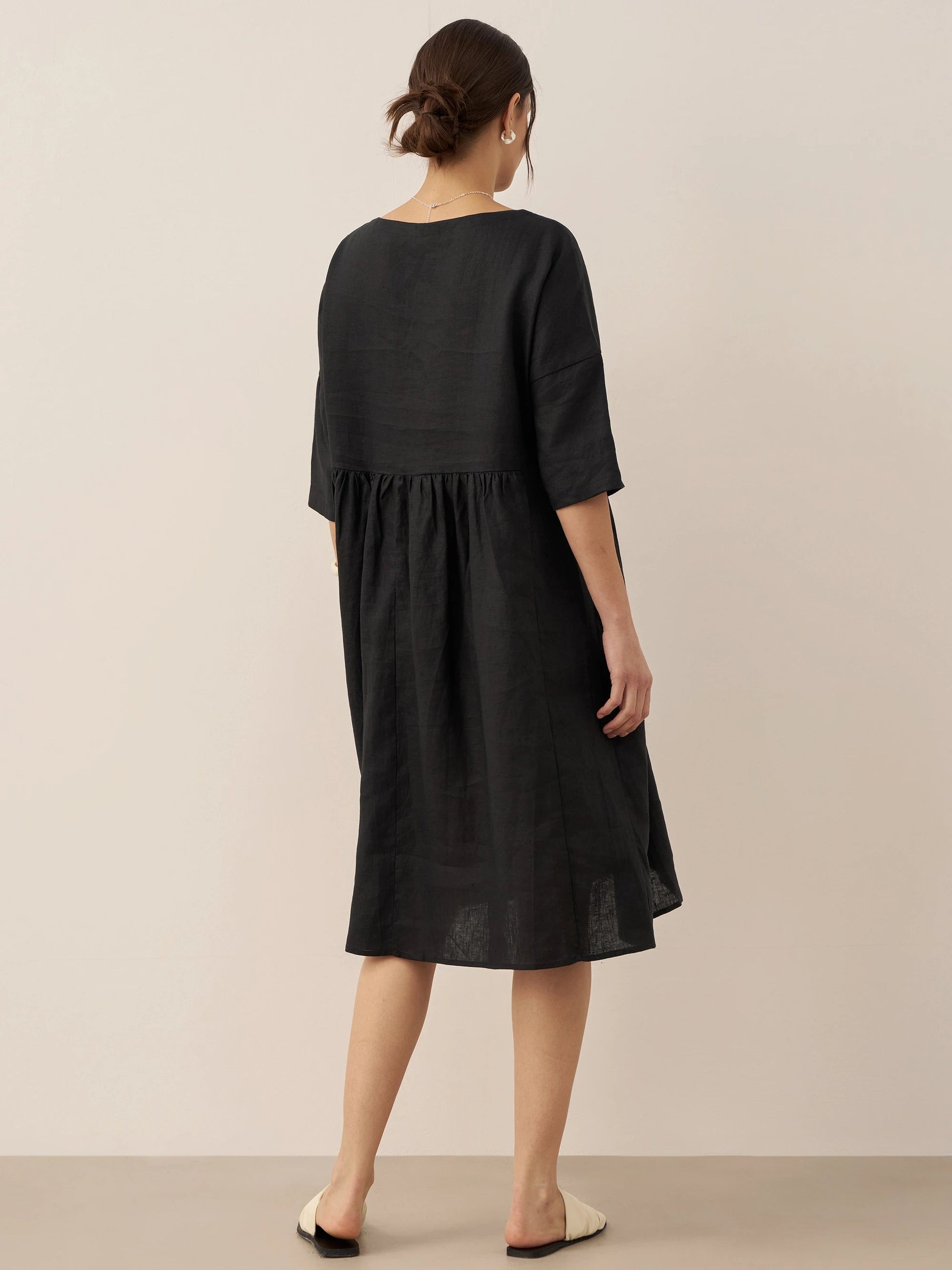 Kurzärmeliges Midi-Leinenkleid für Damen-Midi Dress-Alpenkind