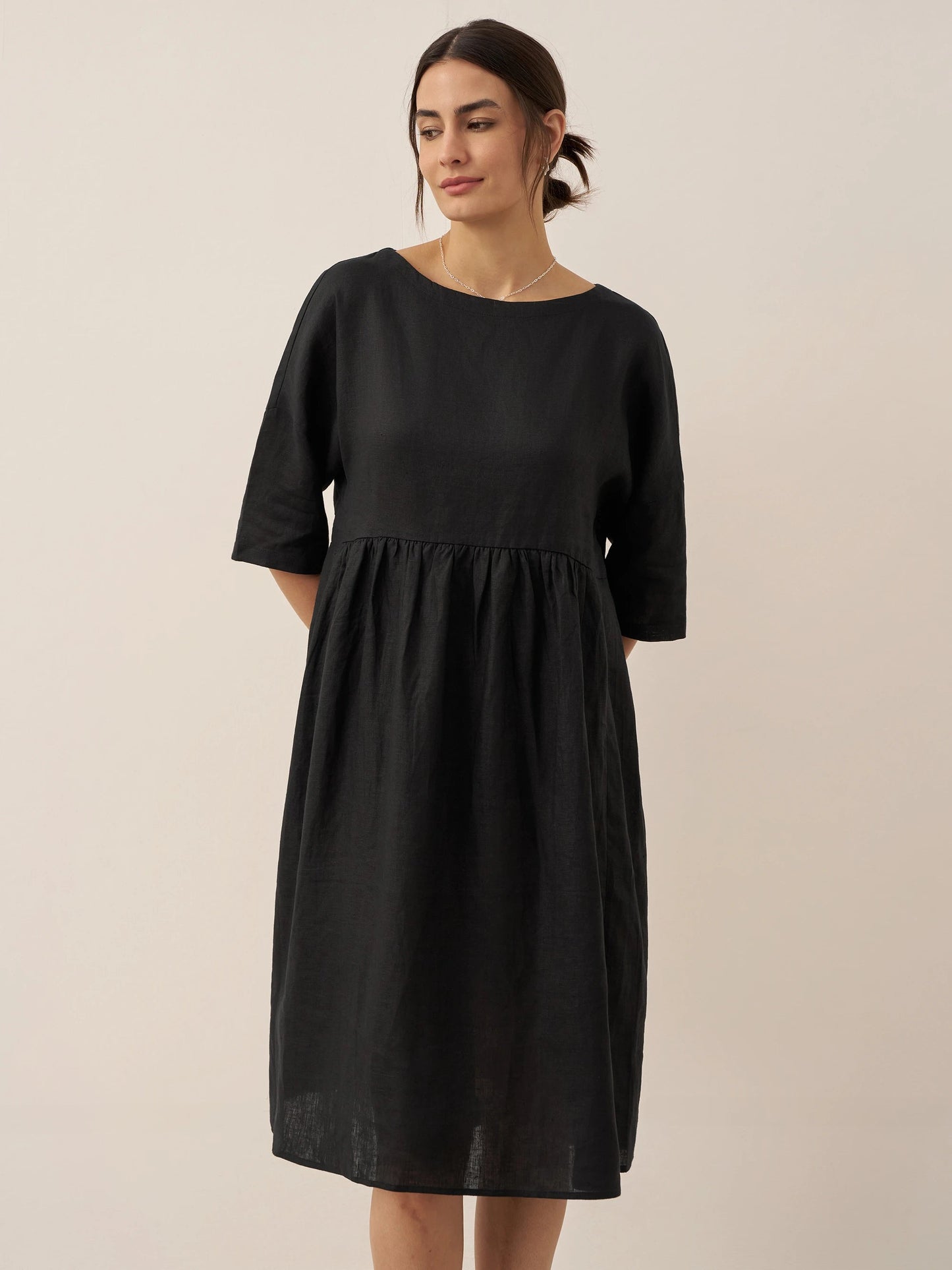 Kurzärmeliges Midi-Leinenkleid für Damen-Midi Dress-Alpenkind