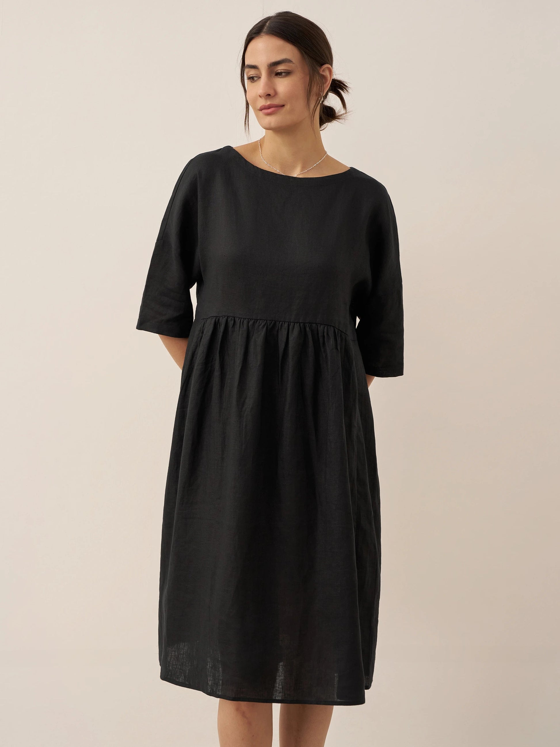 Kurzärmeliges Midi-Leinenkleid für Damen-Midi Dress-Alpenkind
