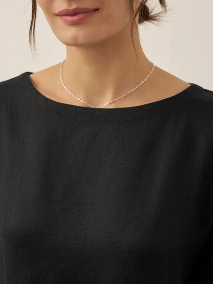Kurzärmeliges Midi-Leinenkleid für Damen-Midi Dress-Alpenkind