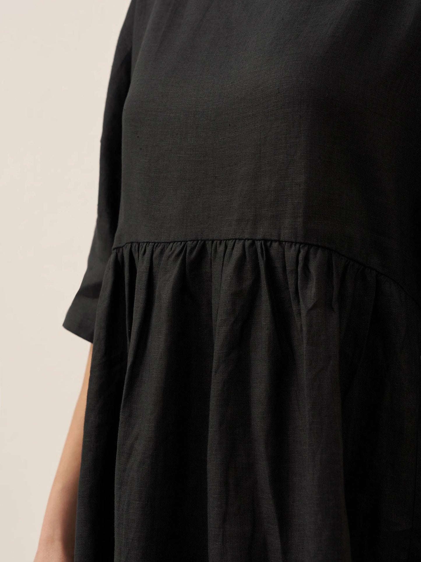Kurzärmeliges Midi-Leinenkleid für Damen-Midi Dress-Alpenkind