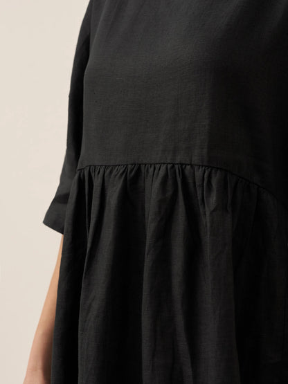 Kurzärmeliges Midi-Leinenkleid für Damen-Midi Dress-Alpenkind