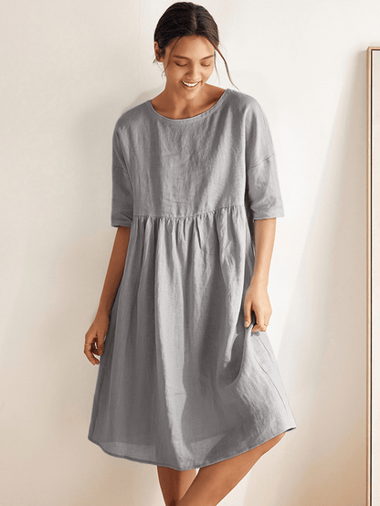 Kurzärmeliges Midi-Leinenkleid für Damen-Midi Dress-Alpenkind
