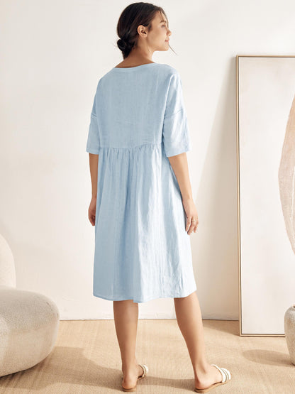 Kurzärmeliges Midi-Leinenkleid für Damen-Midi Dress-Alpenkind