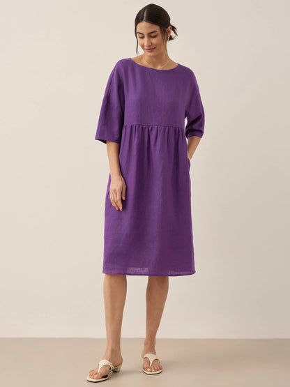 Kurzärmeliges Midi-Leinenkleid für Damen-Midi Dress-Alpenkind