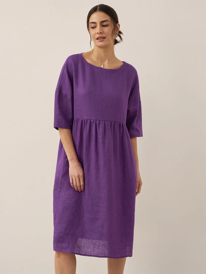Kurzärmeliges Midi-Leinenkleid für Damen-Midi Dress-Alpenkind