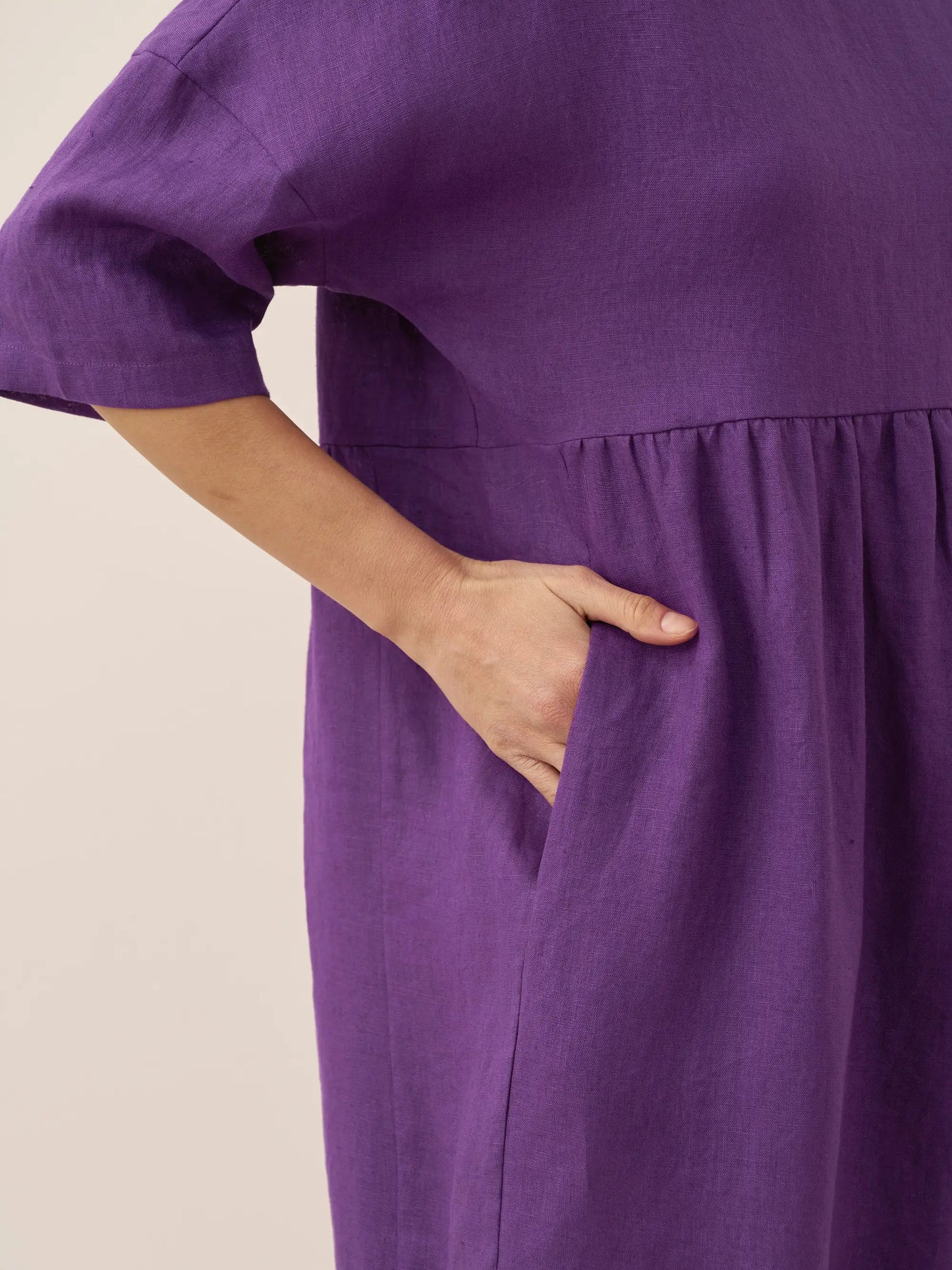 Kurzärmeliges Midi-Leinenkleid für Damen-Midi Dress-Alpenkind