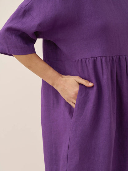 Kurzärmeliges Midi-Leinenkleid für Damen-Midi Dress-Alpenkind