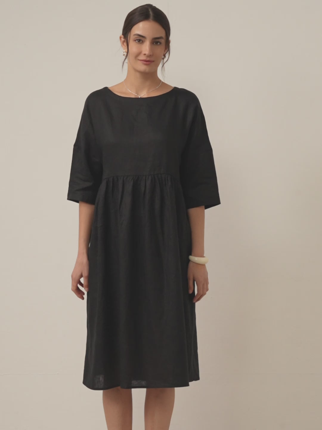 Kurzärmeliges Midi-Leinenkleid für Damen-Midi Dress-Alpenkind