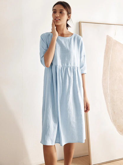 Kurzärmeliges Midi-Leinenkleid für Damen-Midi Dress-Alpenkind