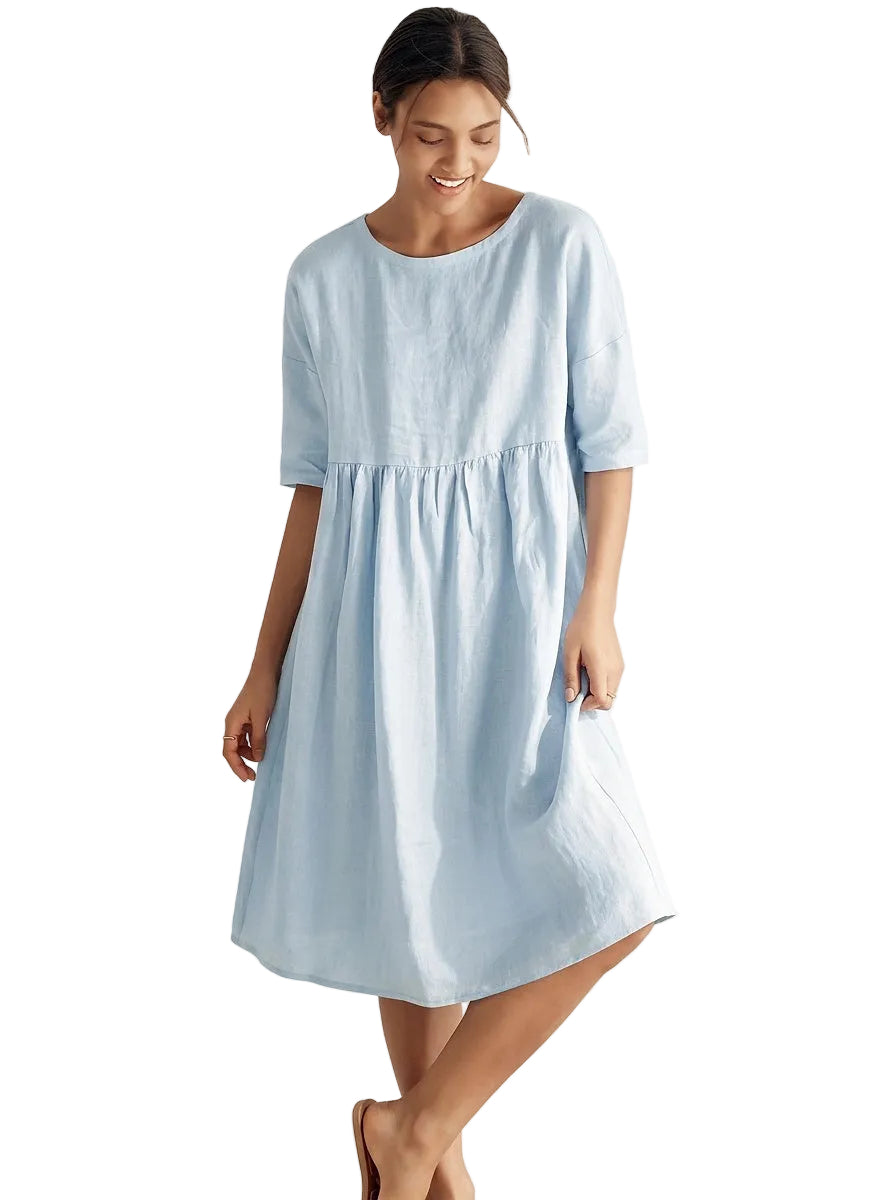 Kurzärmeliges Midi-Leinenkleid für Damen-Midi Dress-Alpenkind