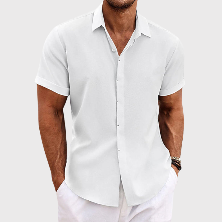 Kurzärmeliges strukturiertes Leinenhemd für Herren-Shirts for men-Alpenkind