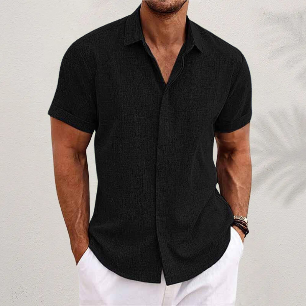 Kurzärmeliges strukturiertes Leinenhemd für Herren-Shirts for men-Alpenkind