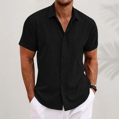 Kurzärmeliges strukturiertes Leinenhemd für Herren-Shirts for men-Alpenkind