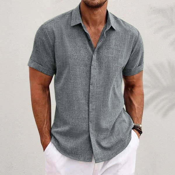 Kurzärmeliges strukturiertes Leinenhemd für Herren-Shirts for men-Alpenkind