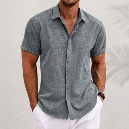 Kurzärmeliges strukturiertes Leinenhemd für Herren-Shirts for men-Alpenkind
