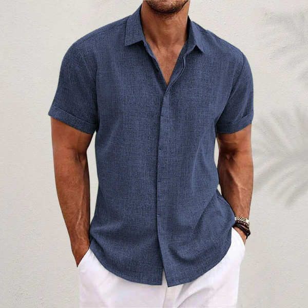 Kurzärmeliges strukturiertes Leinenhemd für Herren-Shirts for men-Alpenkind