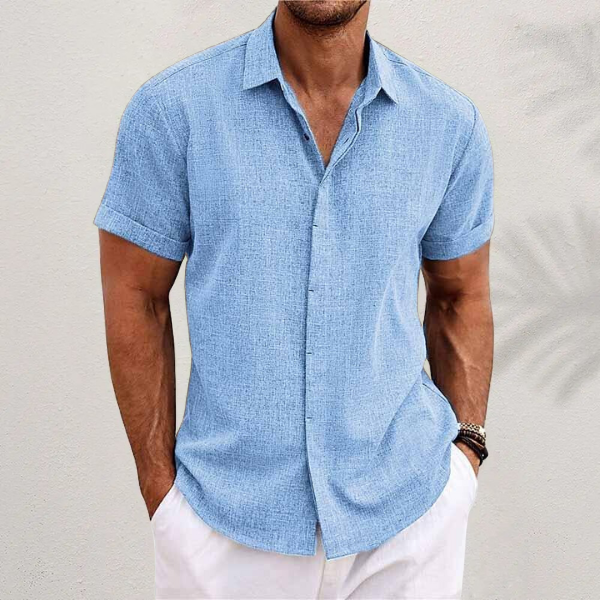 Kurzärmeliges strukturiertes Leinenhemd für Herren-Shirts for men-Alpenkind