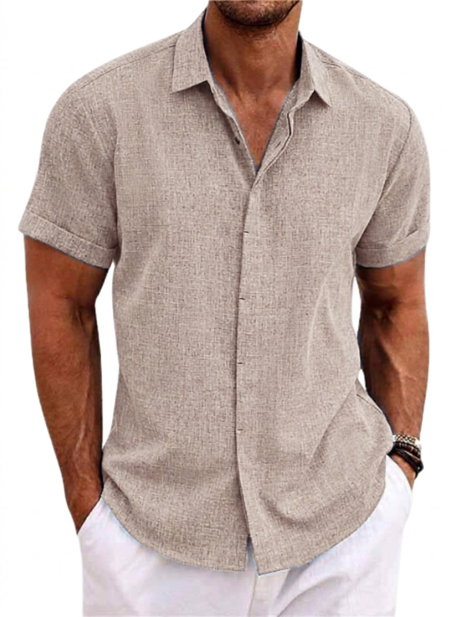 Kurzärmeliges strukturiertes Leinenhemd für Herren-Shirts for men-Alpenkind