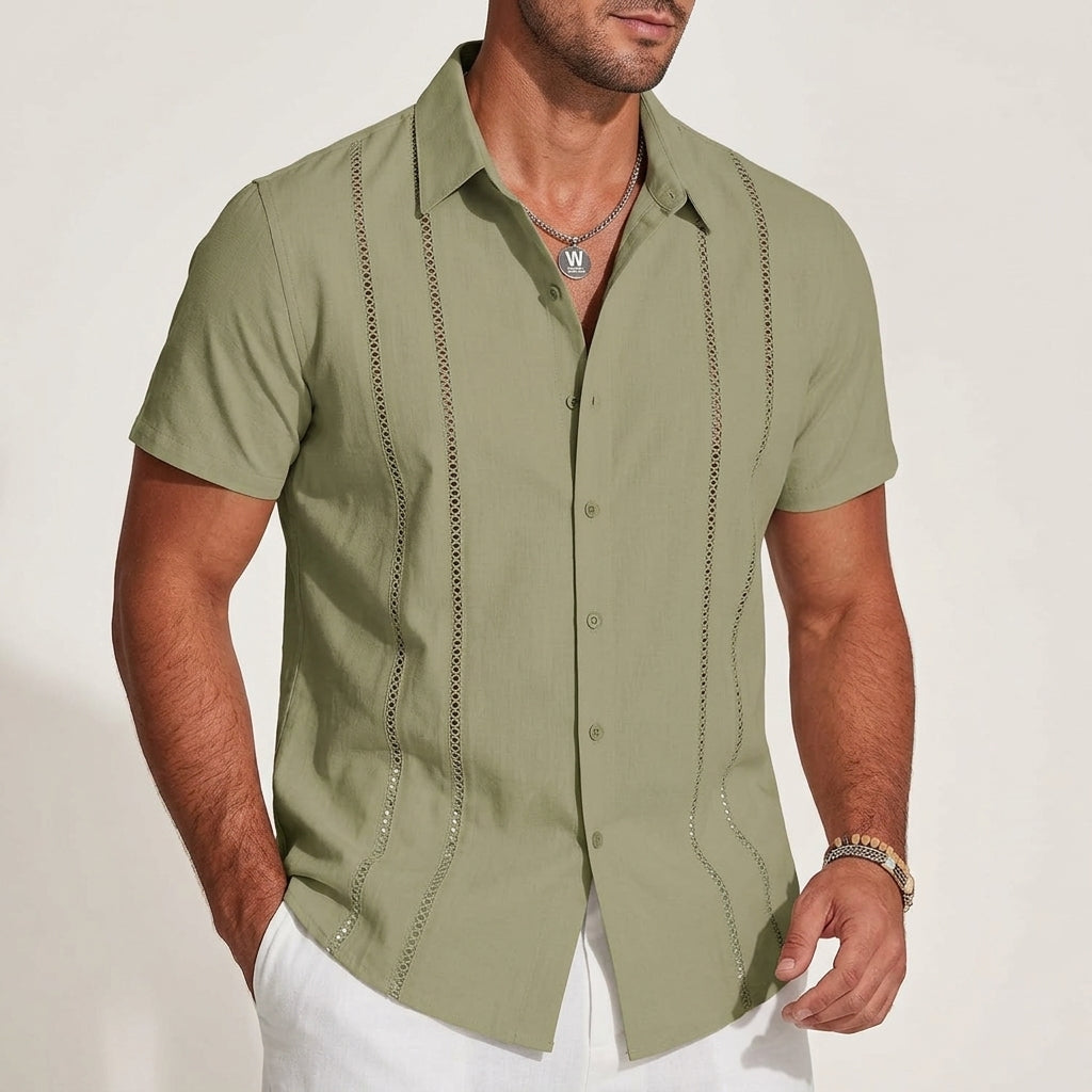 Kurzarmhemd für Herren mit vertikalen Zierstreifen-Shirt for men-Alpenkind