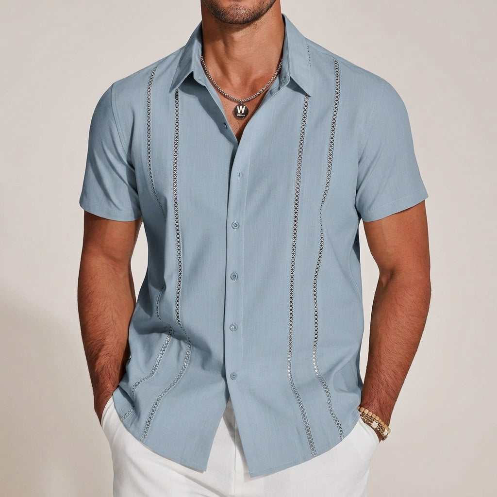 Kurzarmhemd für Herren mit vertikalen Zierstreifen-Shirt for men-Alpenkind