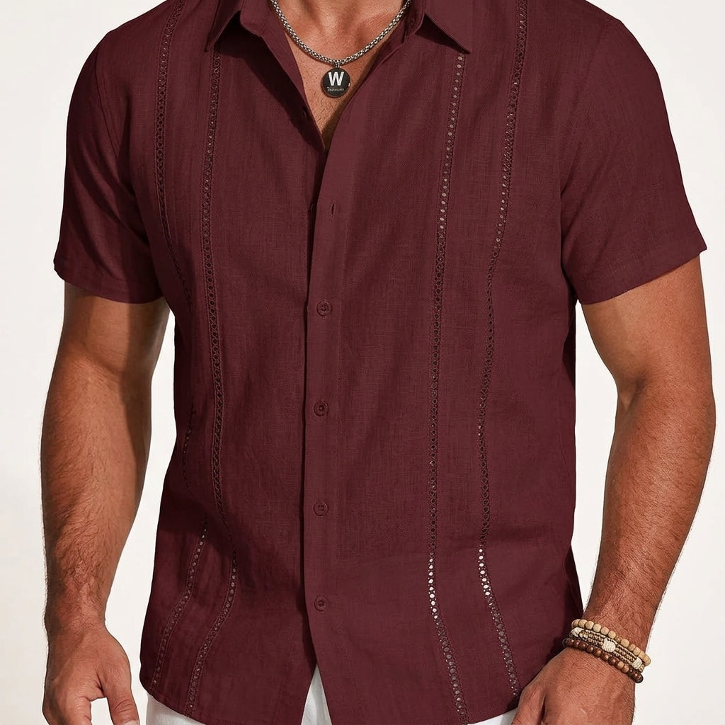 Kurzarmhemd für Herren mit vertikalen Zierstreifen-Shirt for men-Alpenkind