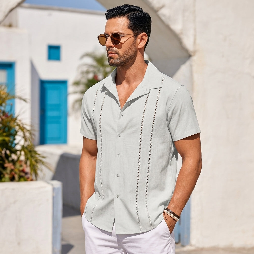 Kurzarmhemd für Herren mit vertikalen Zierstreifen-Shirt for men-Alpenkind