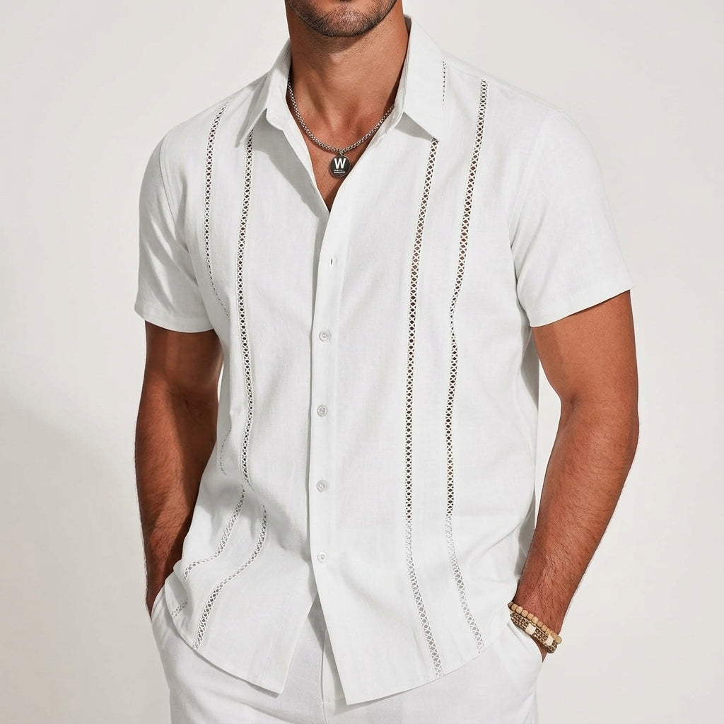 Kurzarmhemd für Herren mit vertikalen Zierstreifen-Shirt for men-Alpenkind