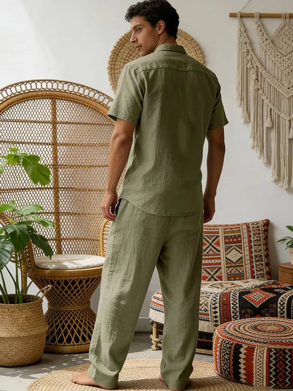 Kurzarmhemd und Hose mit weitem Bein für Herren-Sets for Men-Alpenkind