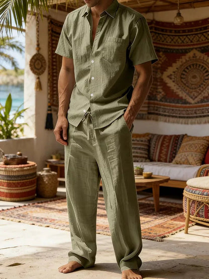 Kurzarmhemd und Hose mit weitem Bein für Herren-Sets for Men-Alpenkind