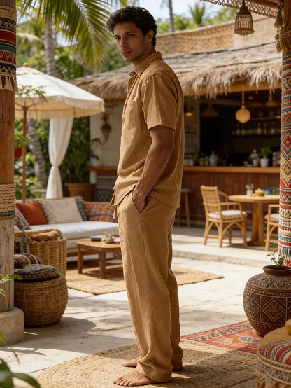 Kurzarmhemd und Hose mit weitem Bein für Herren-Sets for Men-Alpenkind