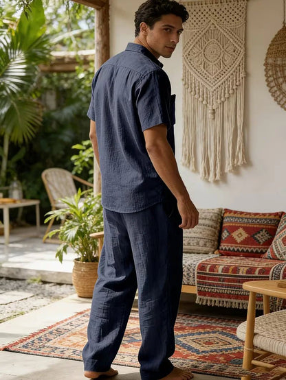 Kurzarmhemd und Hose mit weitem Bein für Herren-Sets for Men-Alpenkind