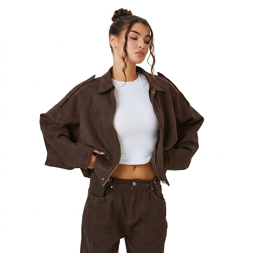 Kurze Damen-Bomberjacke mit Schulterklappen-Jacket for women-Alpenkind