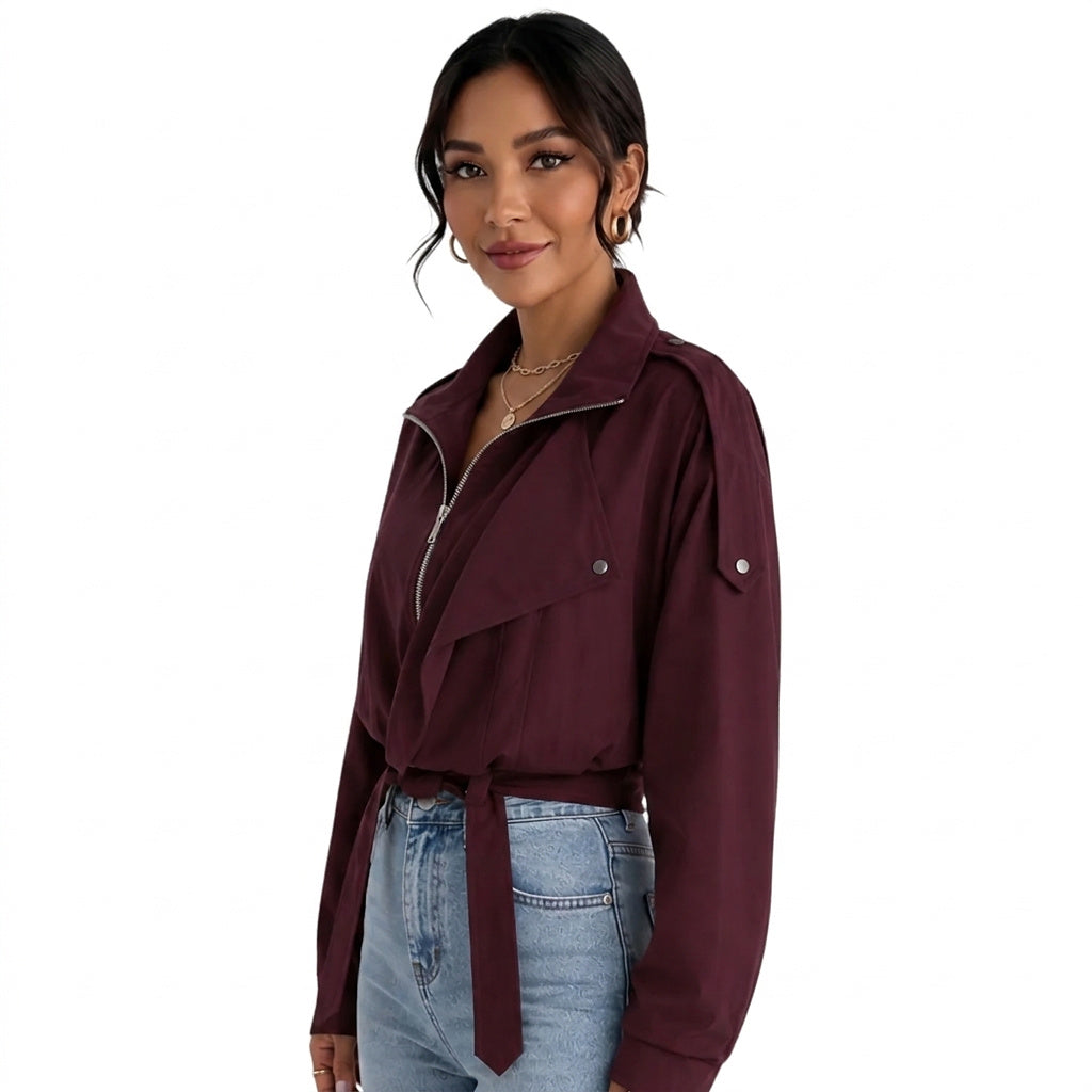Kurze Damen-Reißverschlussjacke mit Taillenband-Jacket for women-Alpenkind