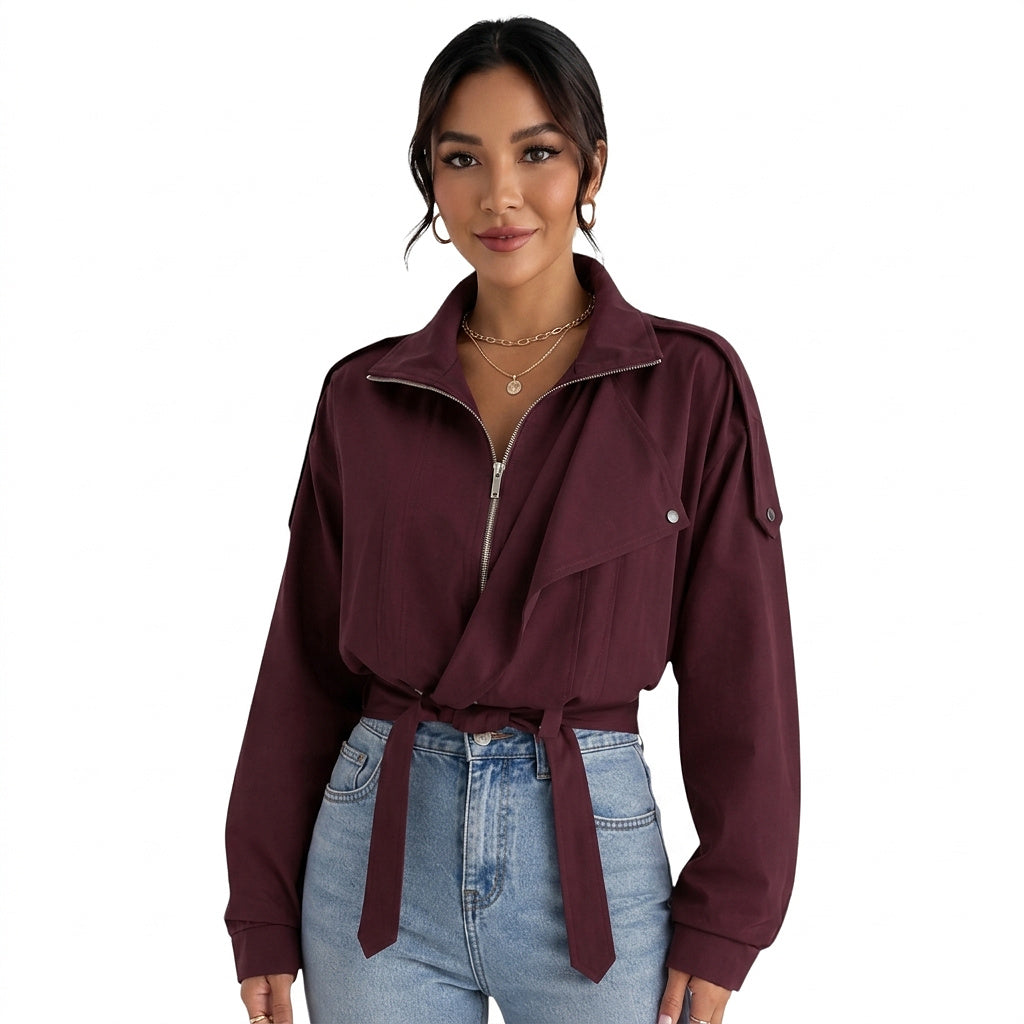 Kurze Damen-Reißverschlussjacke mit Taillenband-Jacket for women-Alpenkind
