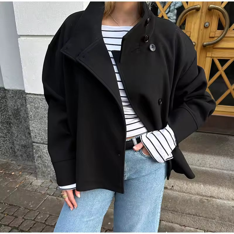 Kurze Damenjacke mit Stehkragen und Knopfleiste-Jacket for women-Alpenkind