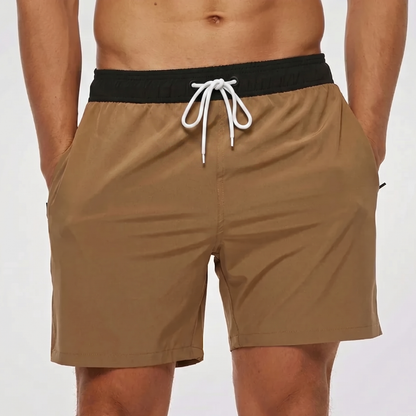 Kurze Herren-Badeshorts mit Kontrastbund-Swimwear for men-Alpenkind