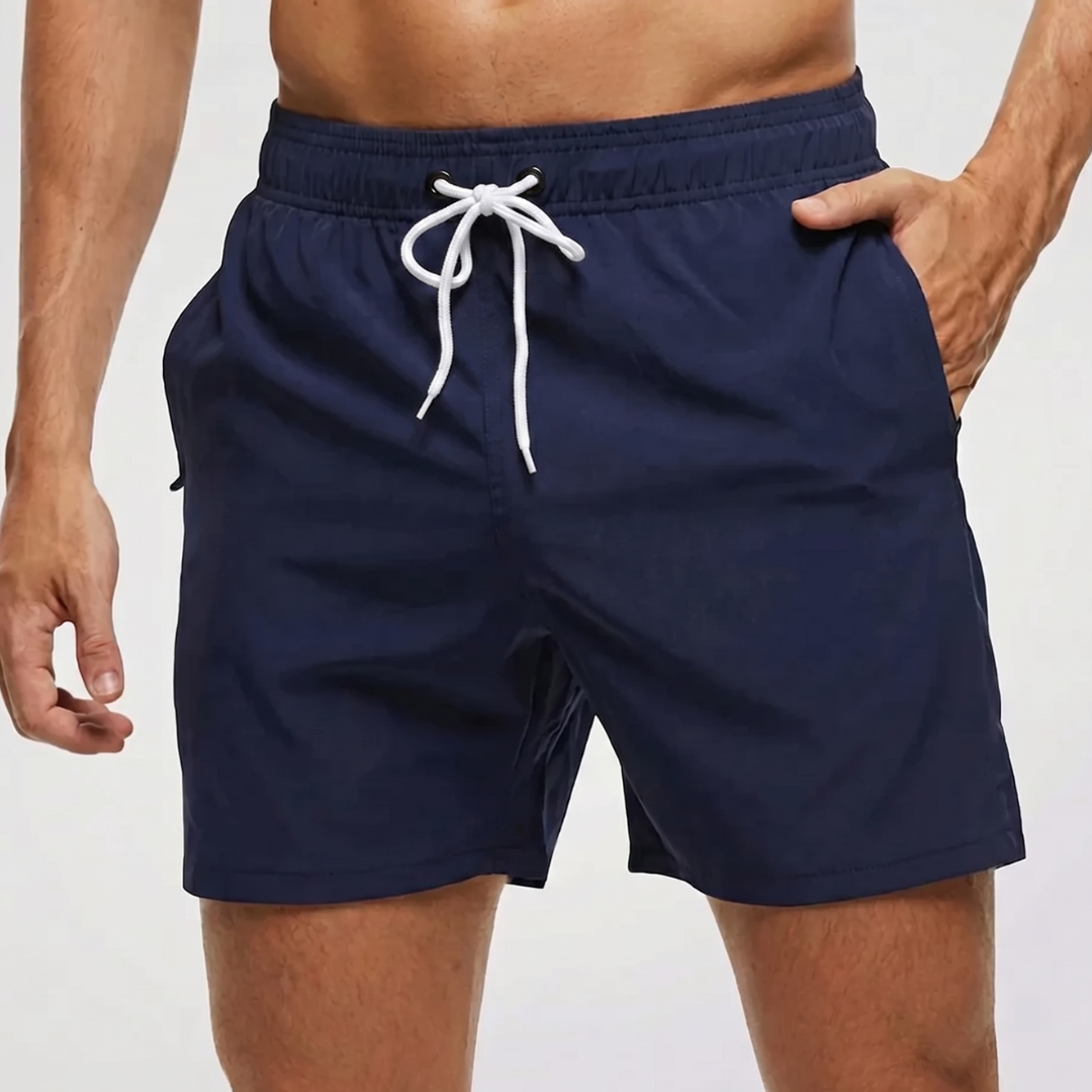 Kurze Herren-Badeshorts mit Kontrastbund-Swimwear for men-Alpenkind