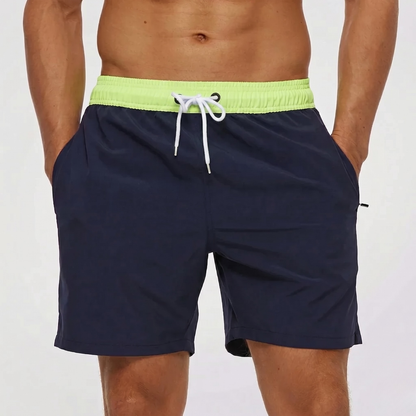 Kurze Herren-Badeshorts mit Kontrastbund-Swimwear for men-Alpenkind