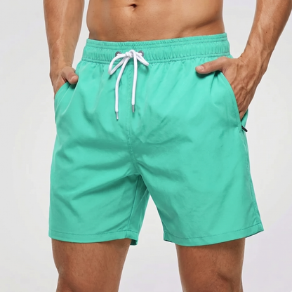 Kurze Herren-Badeshorts mit Kontrastbund-Swimwear for men-Alpenkind